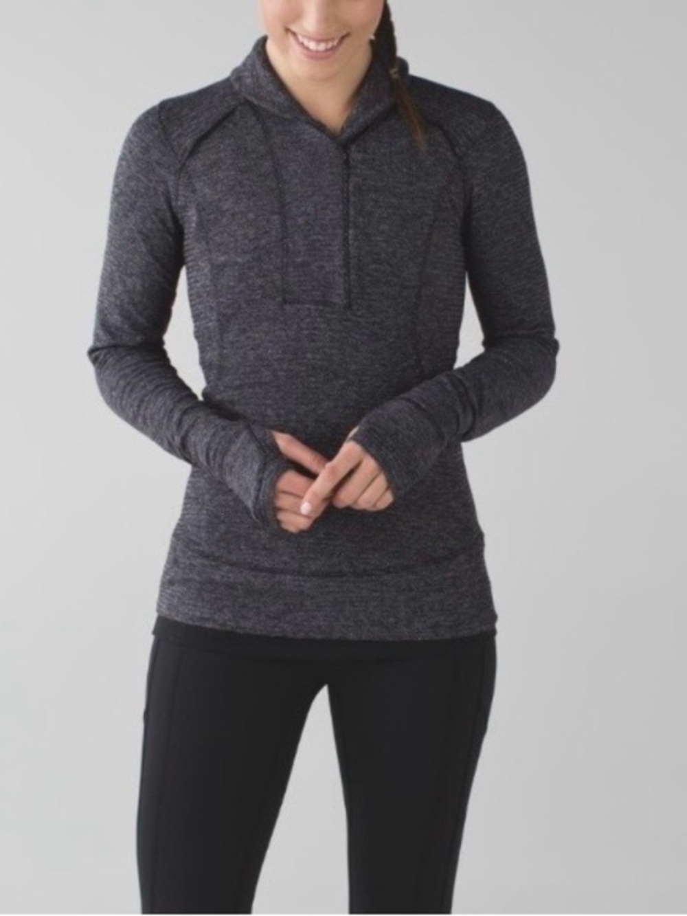 Lululemon Think Fast Pullover Mini Check Pique Black Heathered Black 12